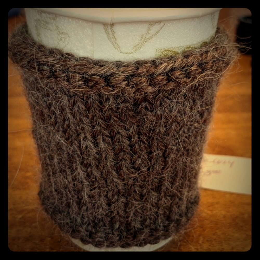 Hand knit coffee cup cozy